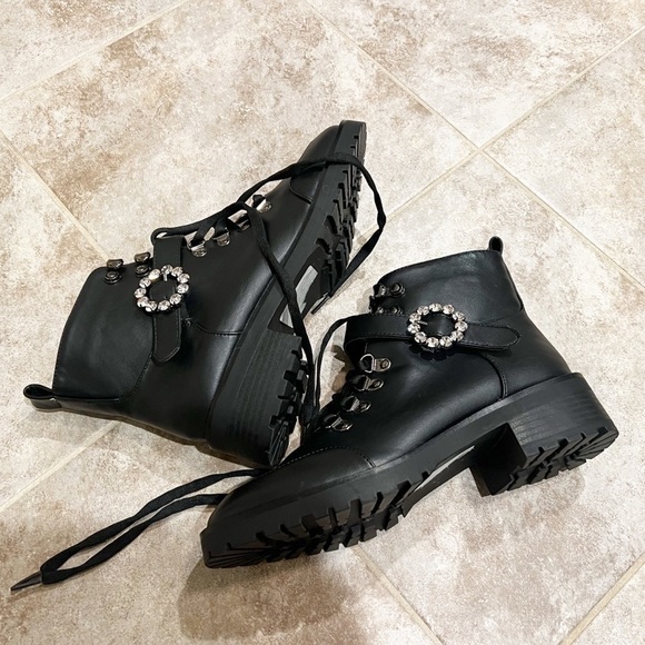 🆕 Nanette Lepore Irina lace up zip combat moto boots black size 8 - Picture 3 of 11